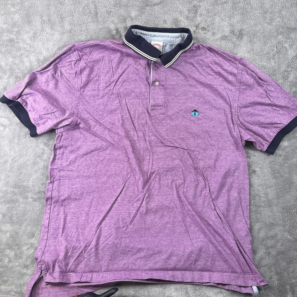 Brooks Brothers Polo Shirt Mens L Purple Striped Short Sleeve Cotton Original